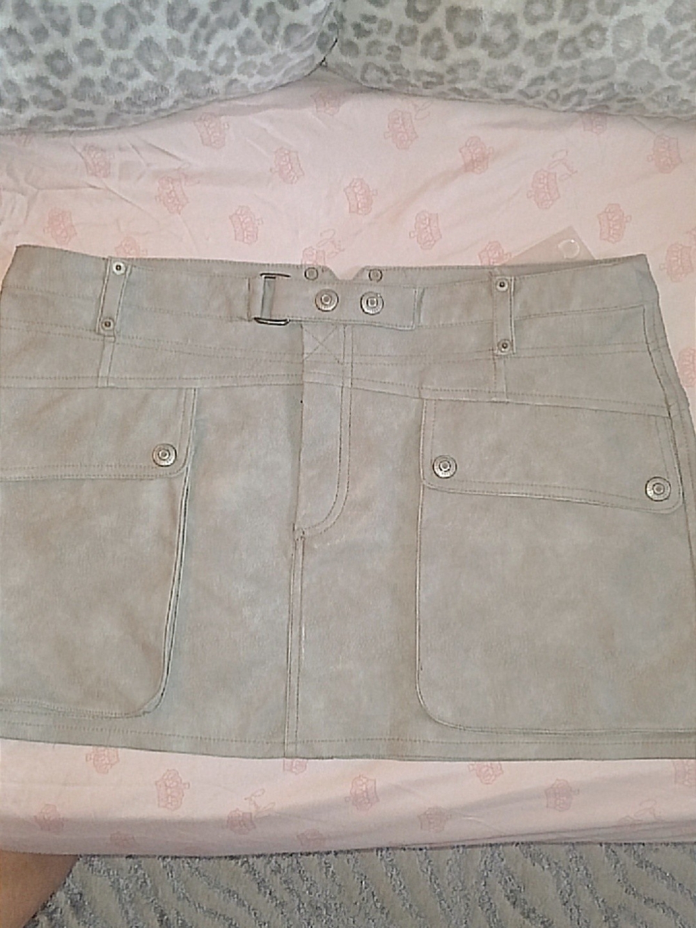 We The Free Light Taupe Leather Mini Skirt with Front Flap Pockets
